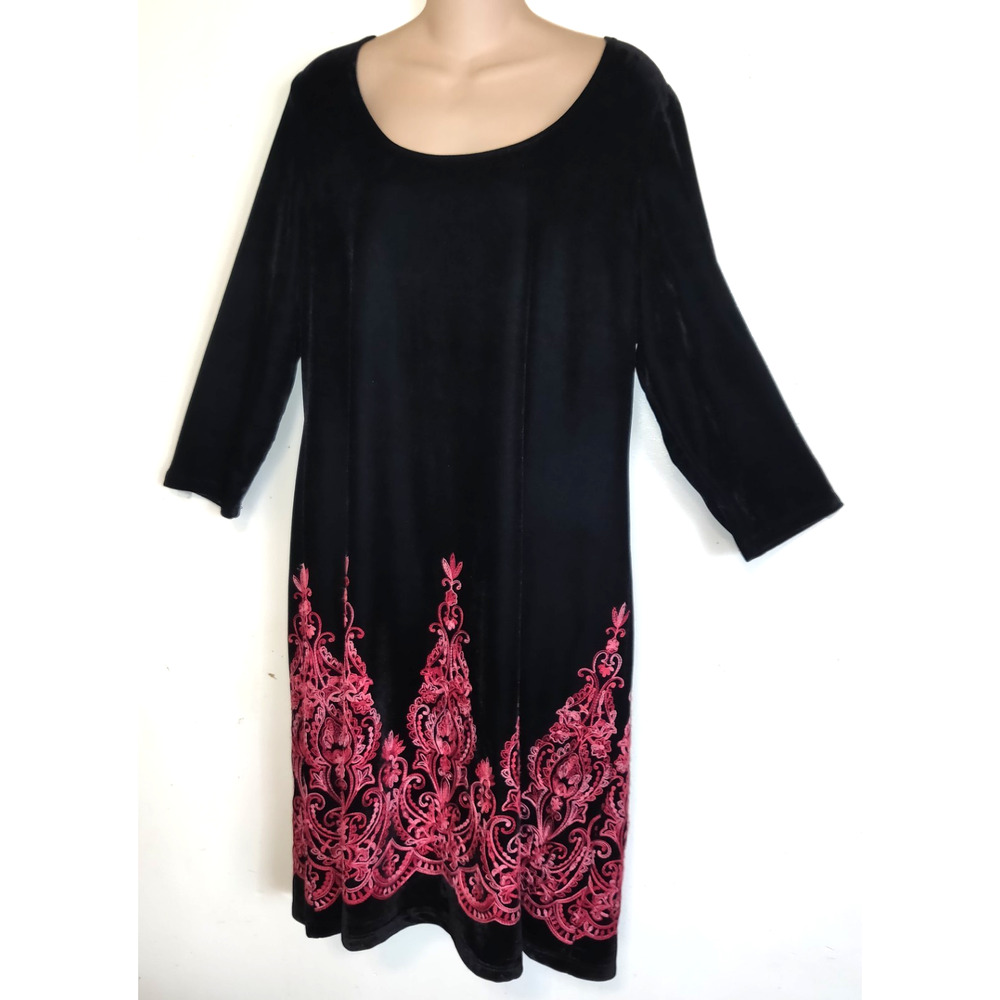 Ronnie Nicole Velvet Velour Dress 16 Embroidered Black Comfort Midi Whimsigoth
